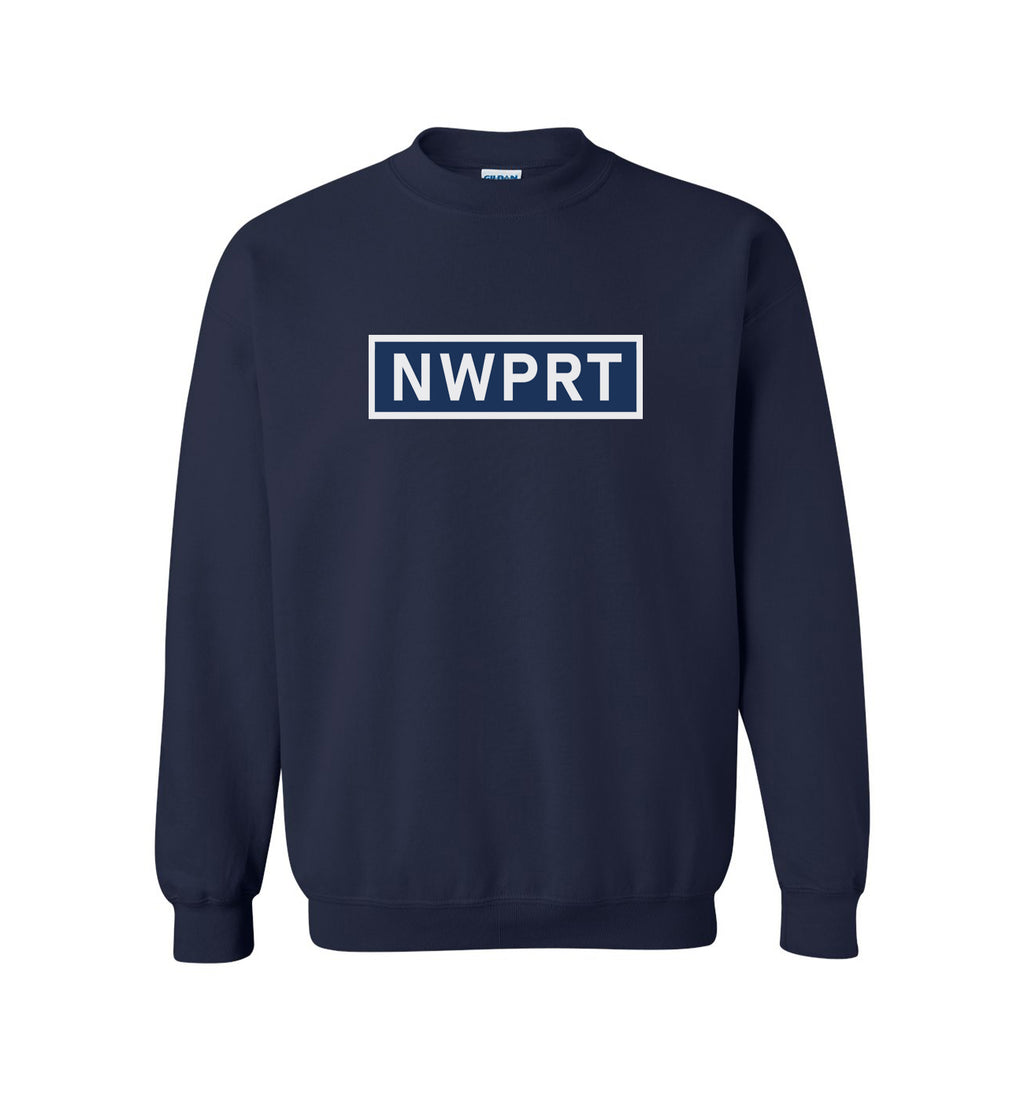 Navy blue sweatshirt with 'NWPRT' logo on a white background