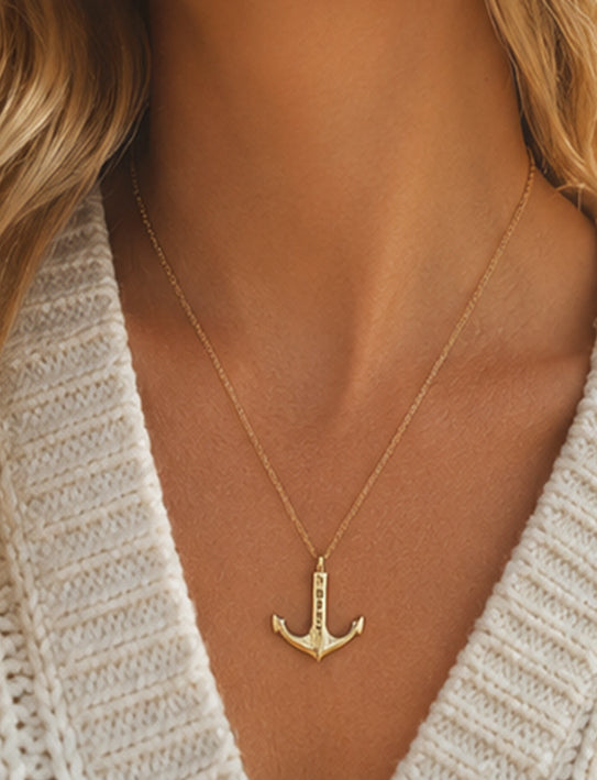 NWPRT Anchor Necklace in 14k Gold